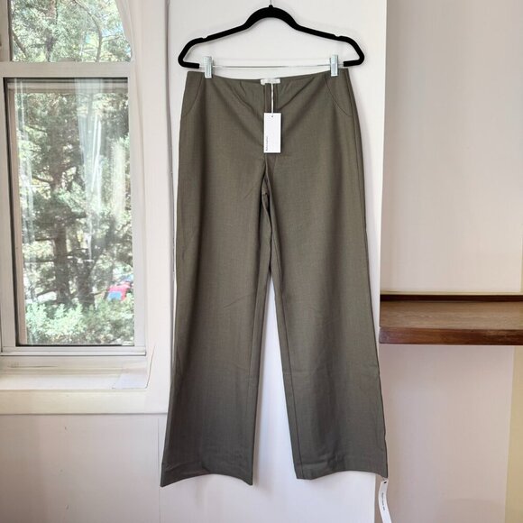 NWT Reformation Vida Low Rise Pants in Olive Stripe Brown Tan Trousers 6 - Picture 3 of 16